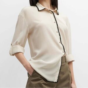 Johnny Was Audrey Peggy Oversized Button-Down Silk Blouse Shirt Women’s Size S